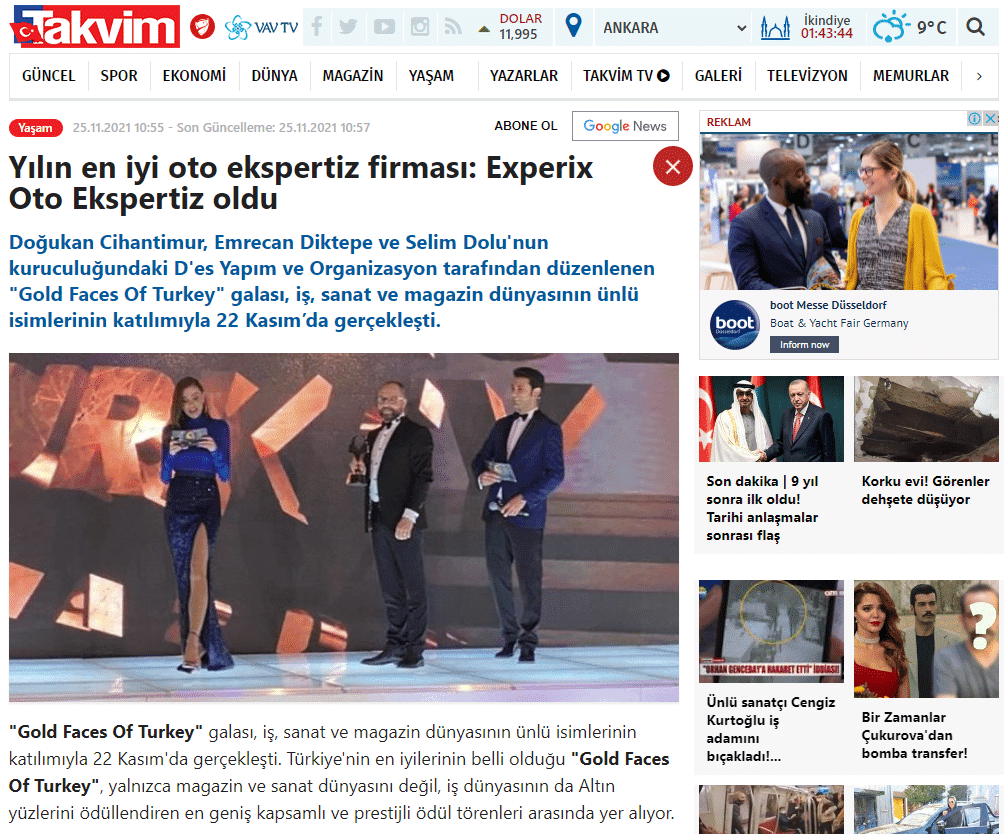 Takvim: Yılın en iyi oto ekspertiz firması Experix Oto Ekspertiz oldu