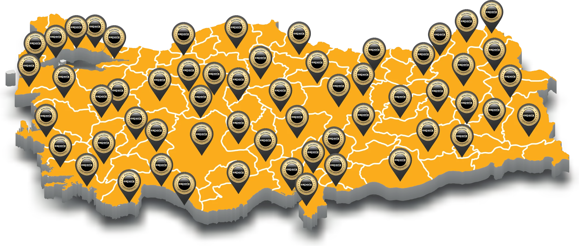 Experix bayi haritası: Türkiye genelinde 60 şehirde 80+ bayi